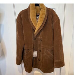 Italian Textile Group Suede‎ Shearling Lined Double Breasted Men's Jacket Sz M